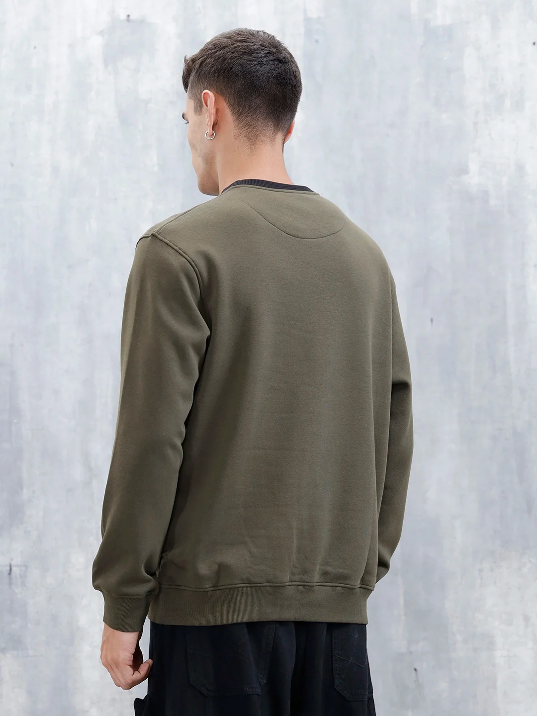 Wrogn Comfort Fit Graphic Sweatshirt | Olive - Image 3
