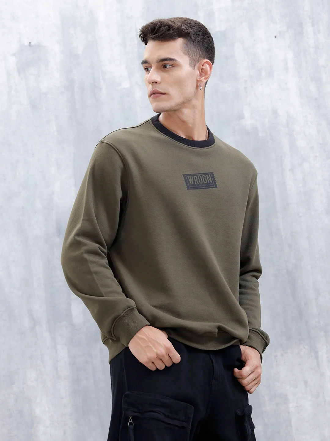Wrogn Comfort Fit Graphic Sweatshirt | Olive - Image 4