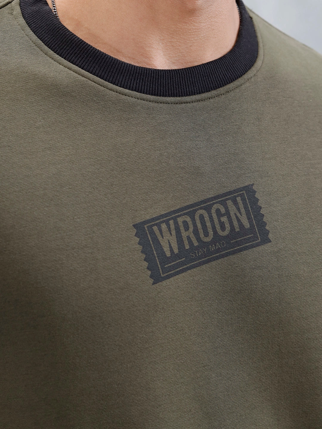 Wrogn Comfort Fit Graphic Sweatshirt | Olive - Image 5