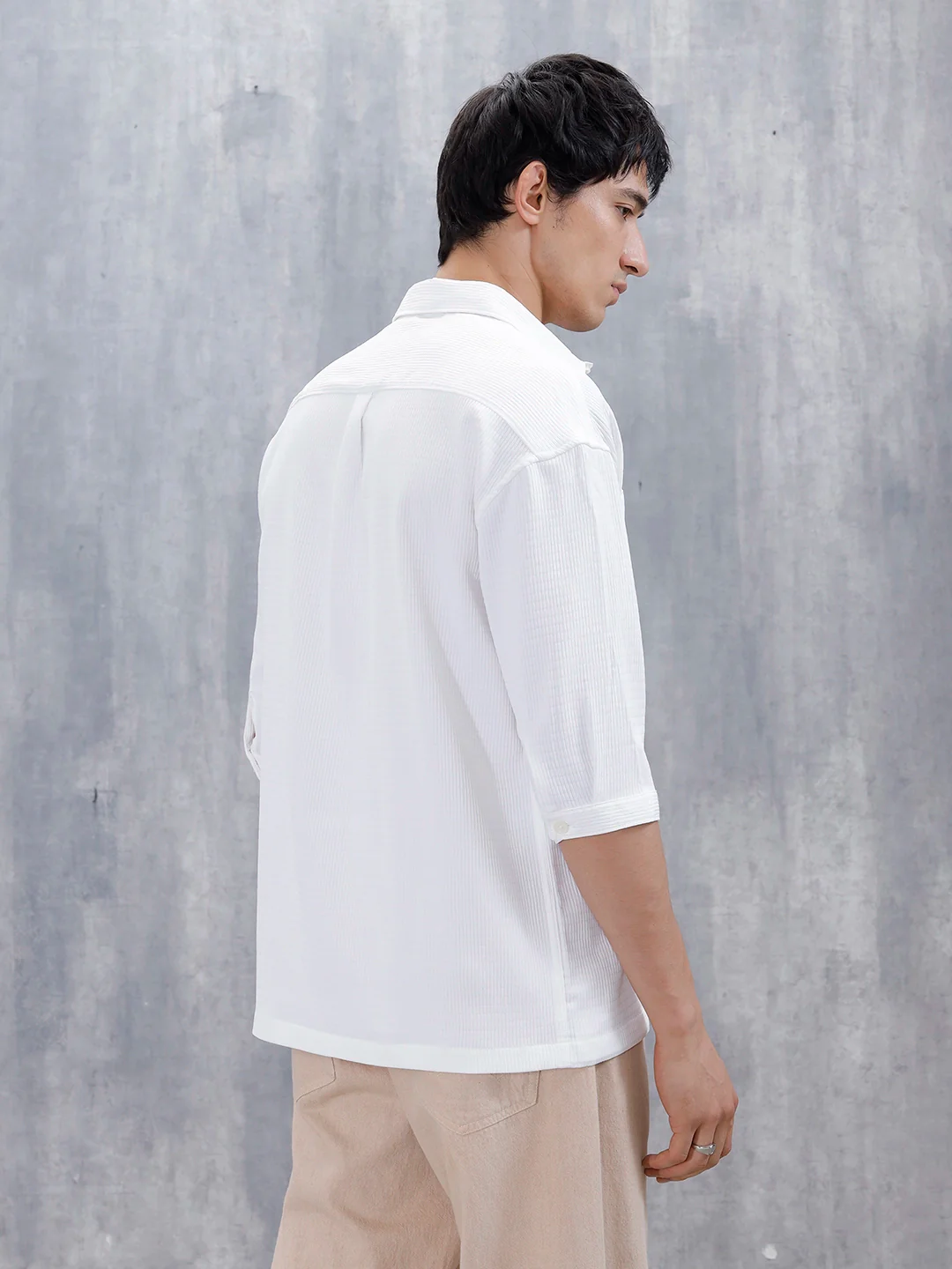 Wrogn Comfort Fit Self Textured Shirt | White - Image 3