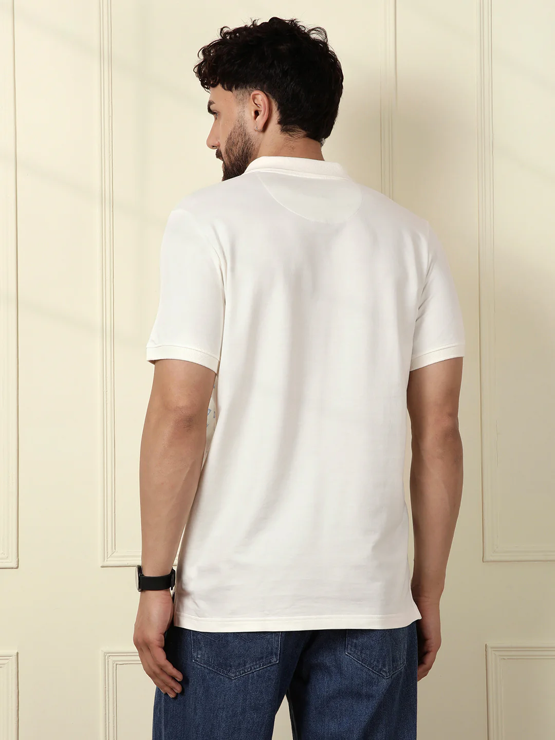 Casual Ombre Printed Polo T-Shirt | Off White - Image 4