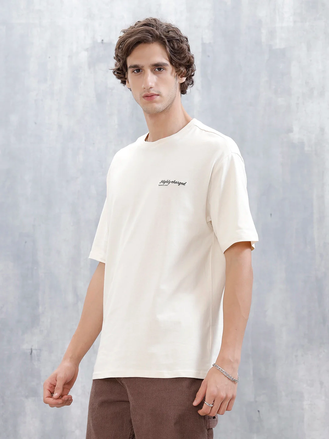 Wrogn Embroidered T-Shirt For Men's | Beige - Image 4