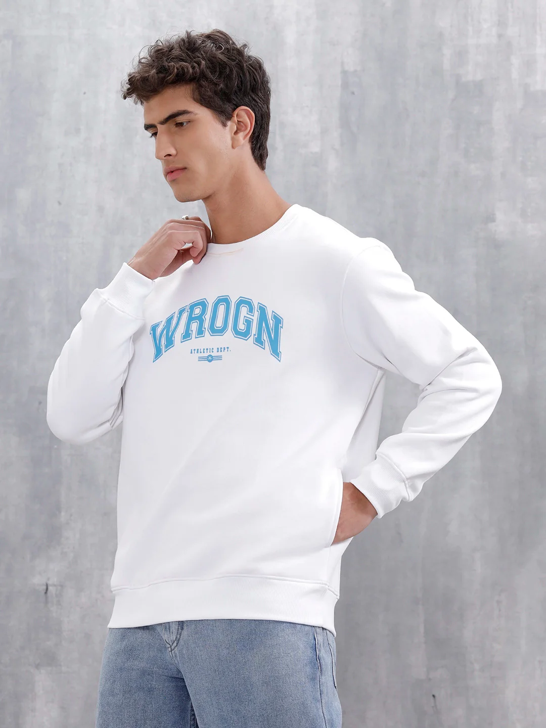 Wrogn Graphic Printed Comfort Fit Sweatshirt | Ecru Melange - Image 4