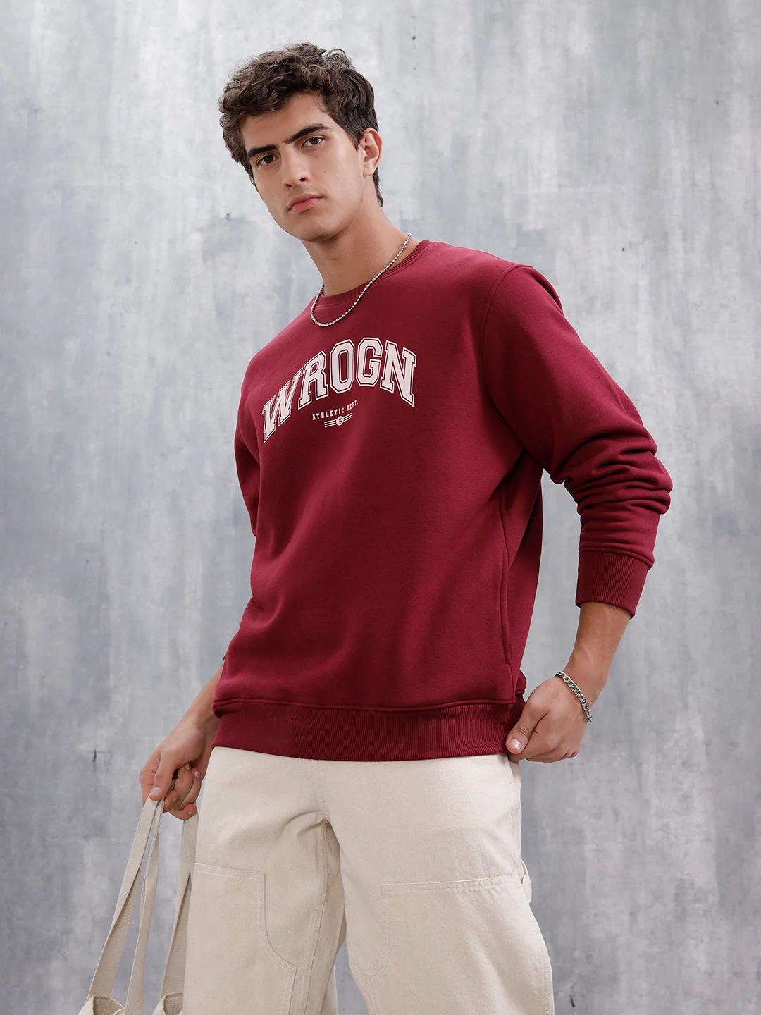 Wrogn Graphic Printed Comfort Fit Sweatshirt | Maroon - Image 2