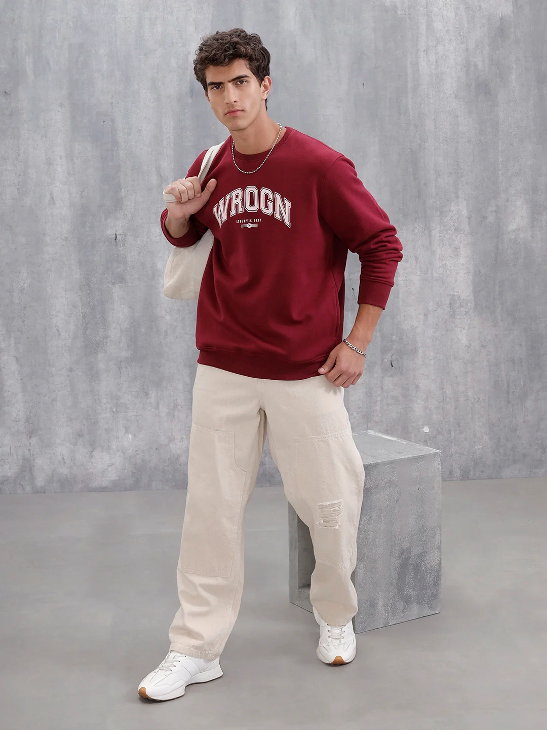 Wrogn Graphic Printed Comfort Fit Sweatshirt | Maroon - Image 3