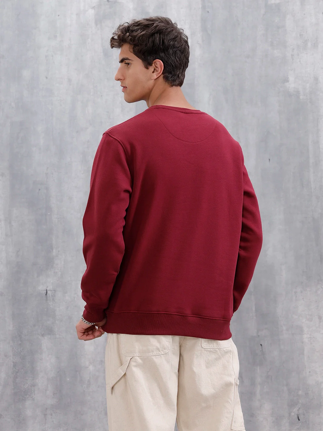 Wrogn Graphic Printed Comfort Fit Sweatshirt | Maroon - Image 4