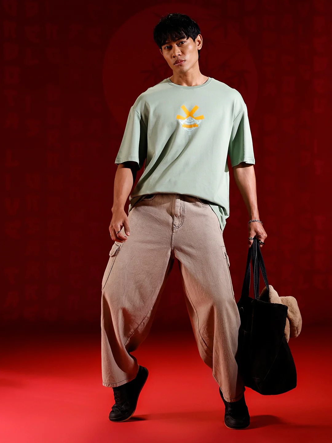 Wrogn Graphic Printed Oversized Fit T-Shirt | Green - Image 2