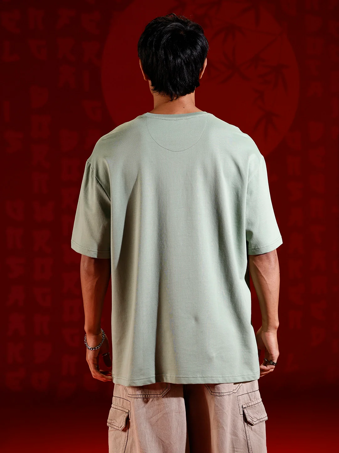 Wrogn Graphic Printed Oversized Fit T-Shirt | Green - Image 3