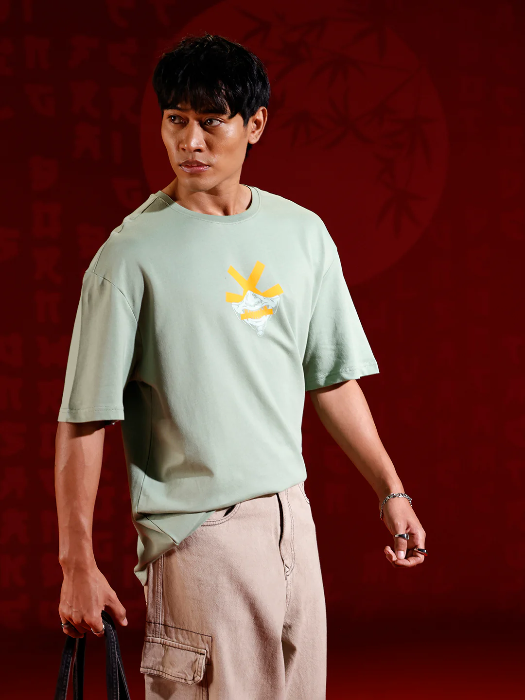 Wrogn Graphic Printed Oversized Fit T-Shirt | Green - Image 6