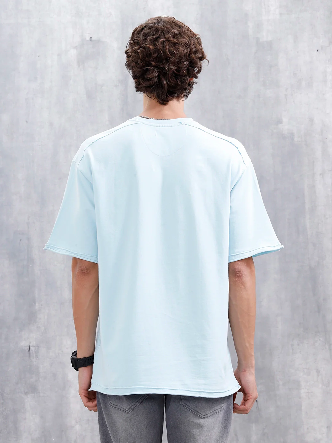 Wrogn Logo Raw-Edged Tee | Light Blue - Image 3