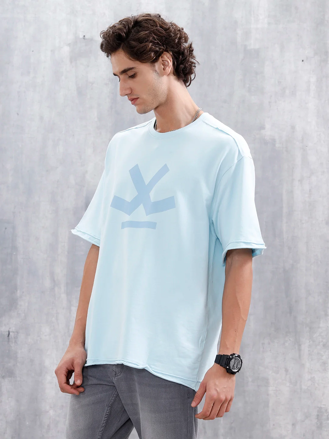 Wrogn Logo Raw-Edged Tee | Light Blue - Image 4
