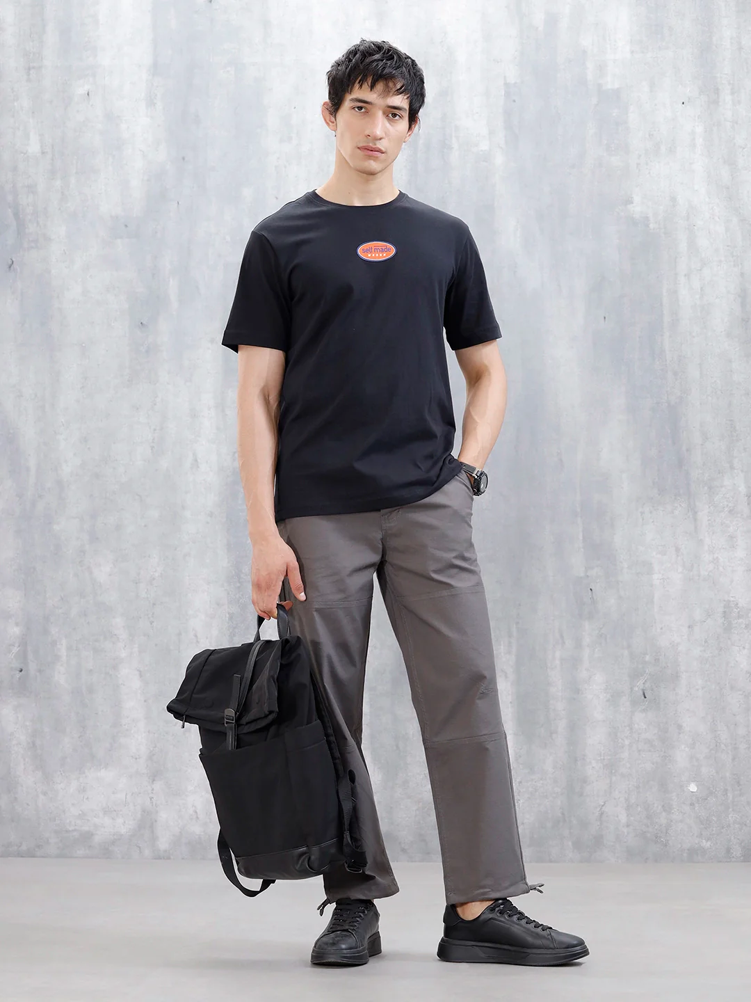Wrogn Men's Badge Printed Graphic T-Shirt | Black - Image 2