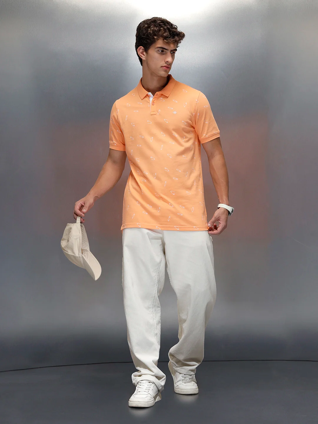 Wrogn Men's Casual All-Over-Printed Polo T-shirt | Orange - Image 2
