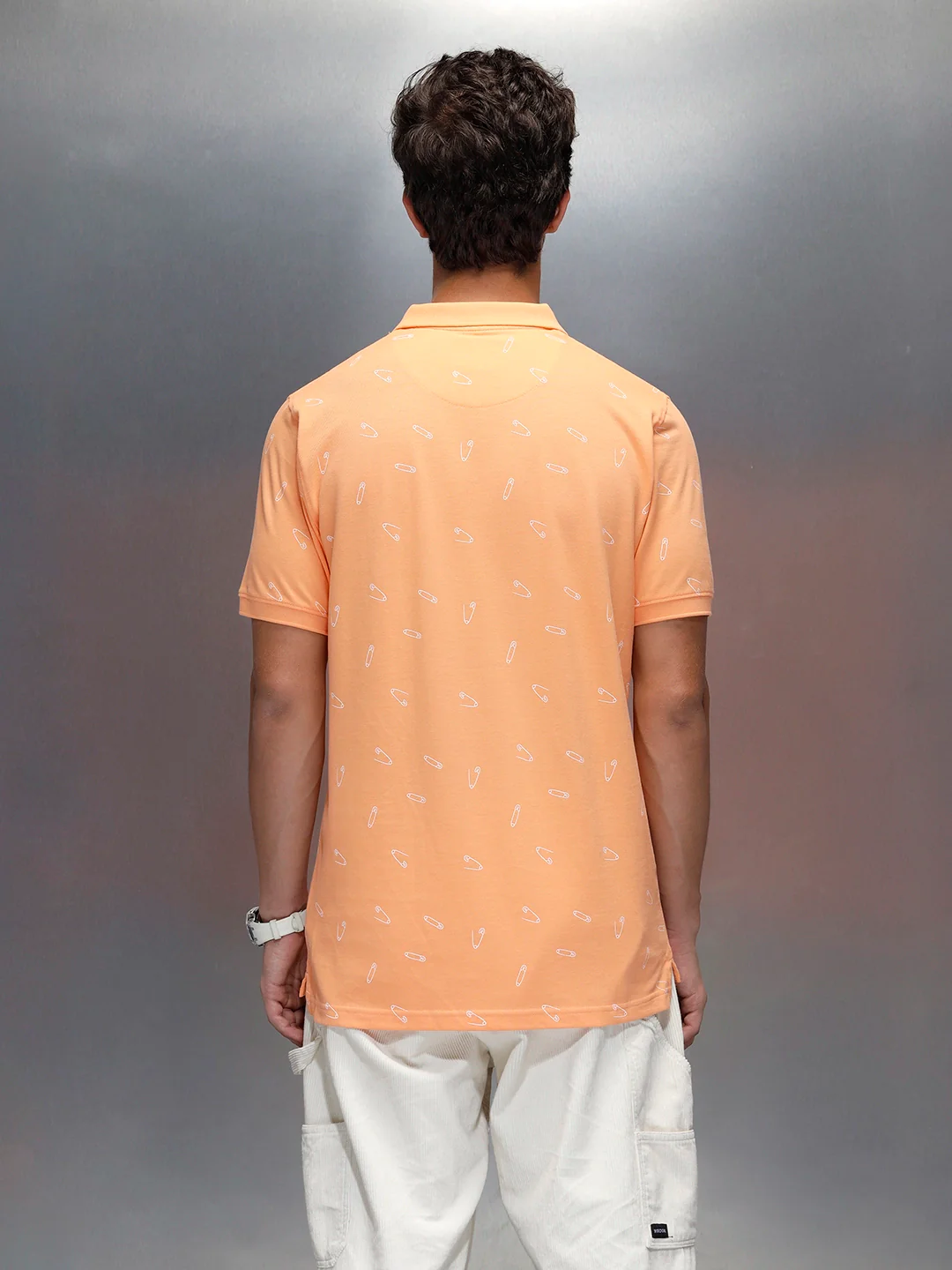 Wrogn Men's Casual All-Over-Printed Polo T-shirt | Orange - Image 3