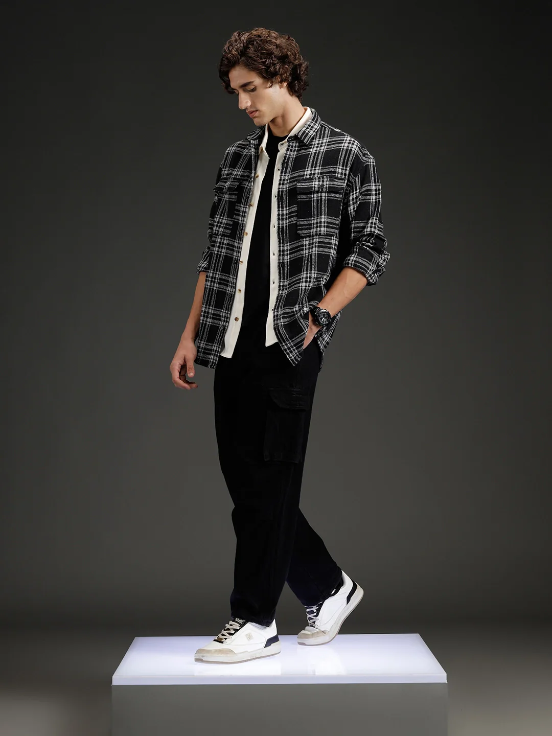 Wrogn Men's Casual Checkered Shirt | Black - Image 2