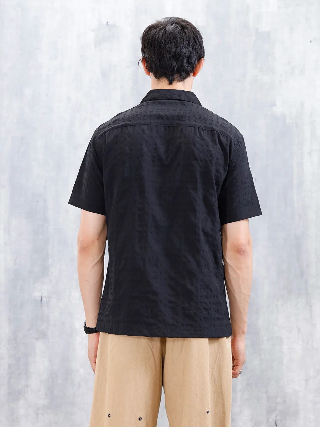 Wrogn Mens Casual Textured Comfort Fit Shirt | Black - Image 3