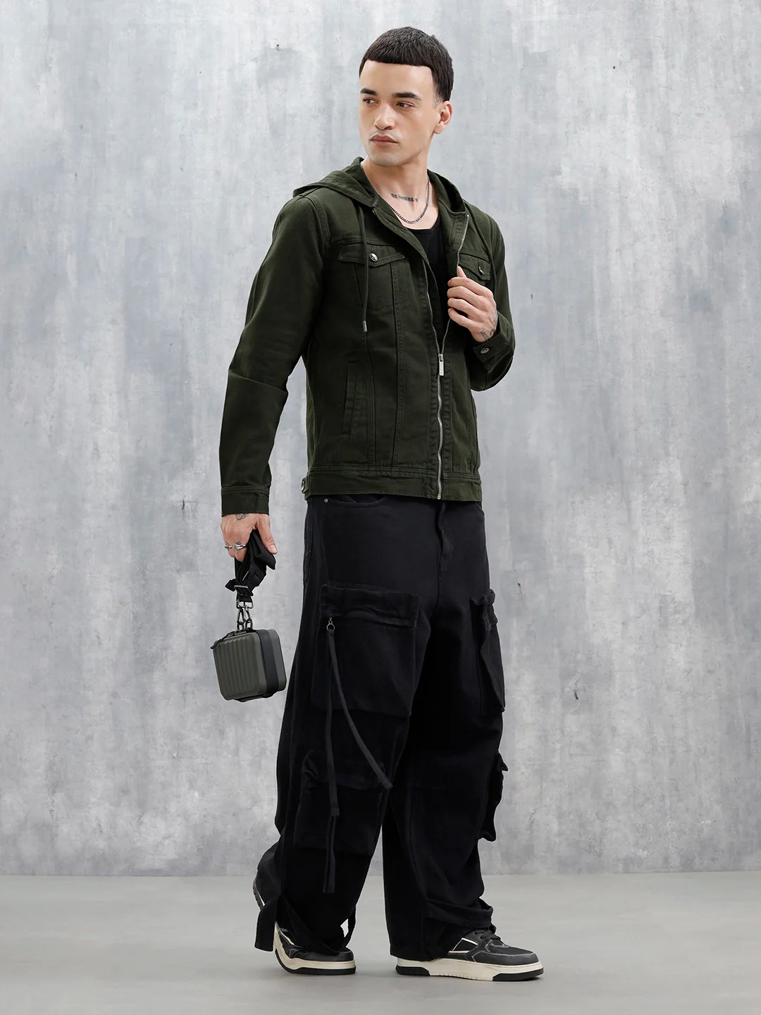 Wrogn Men's Casual Zip-Up Hooded Jacket | Olive - Image 2