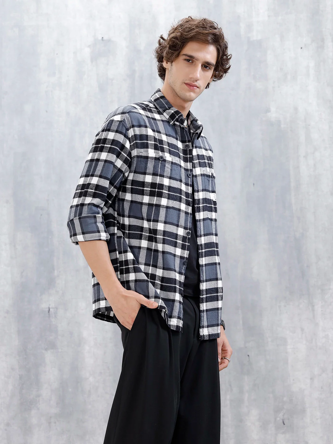 Wrogn Men's Oversized Checks Shirt | Grey - Image 4