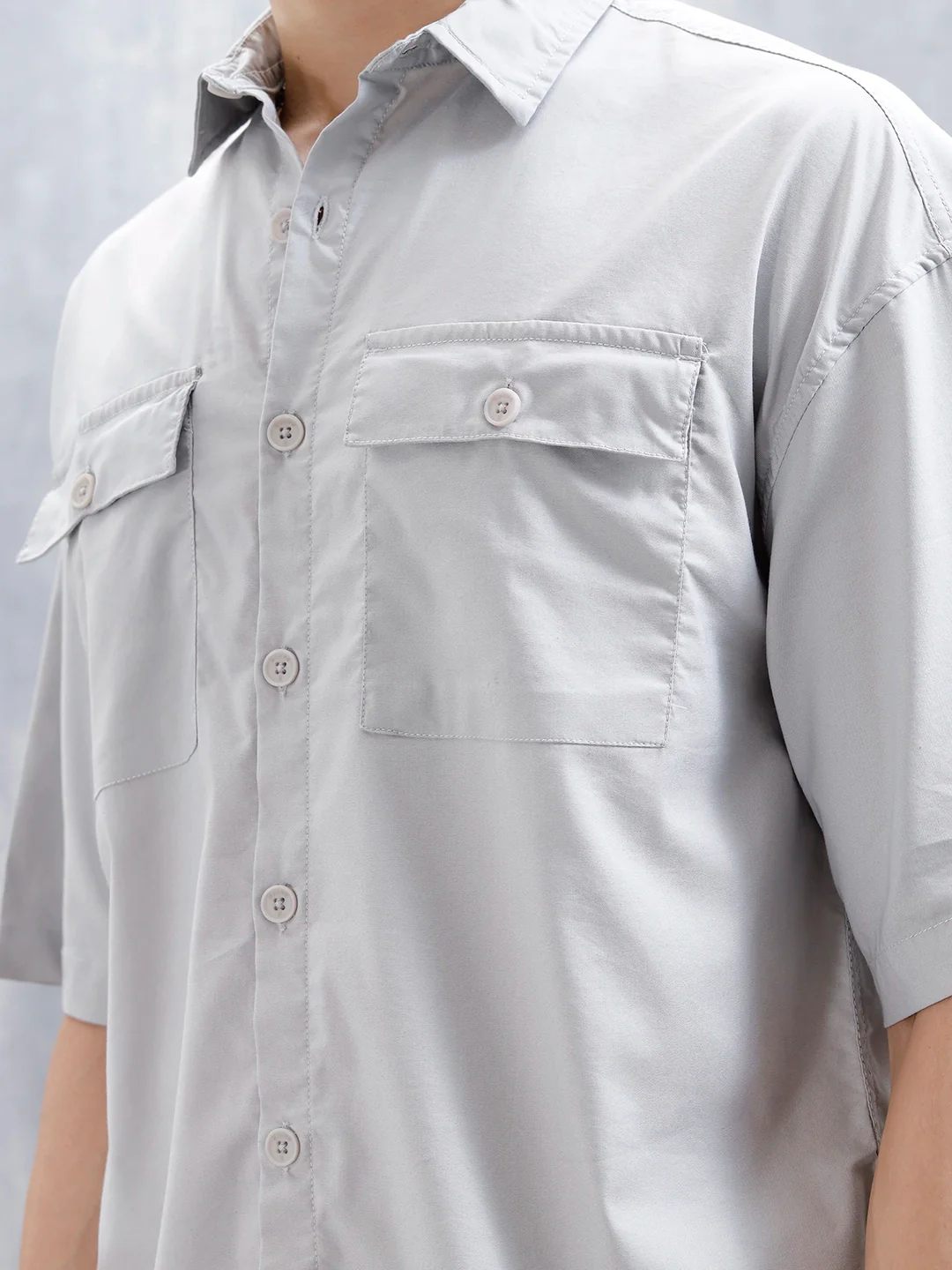 Wrogn Men's Oversized Plus Double Pocket Shirt | Grey - Image 5