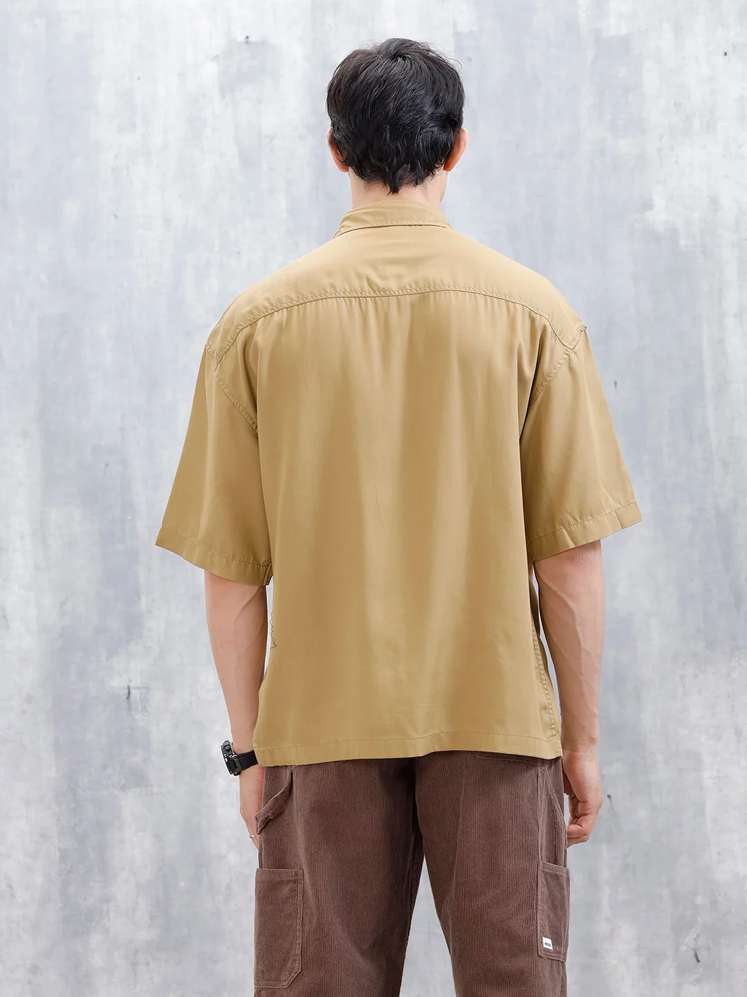 Wrogn Men's Oversized Plus Double Pocket Shirt | Khaki - Image 3