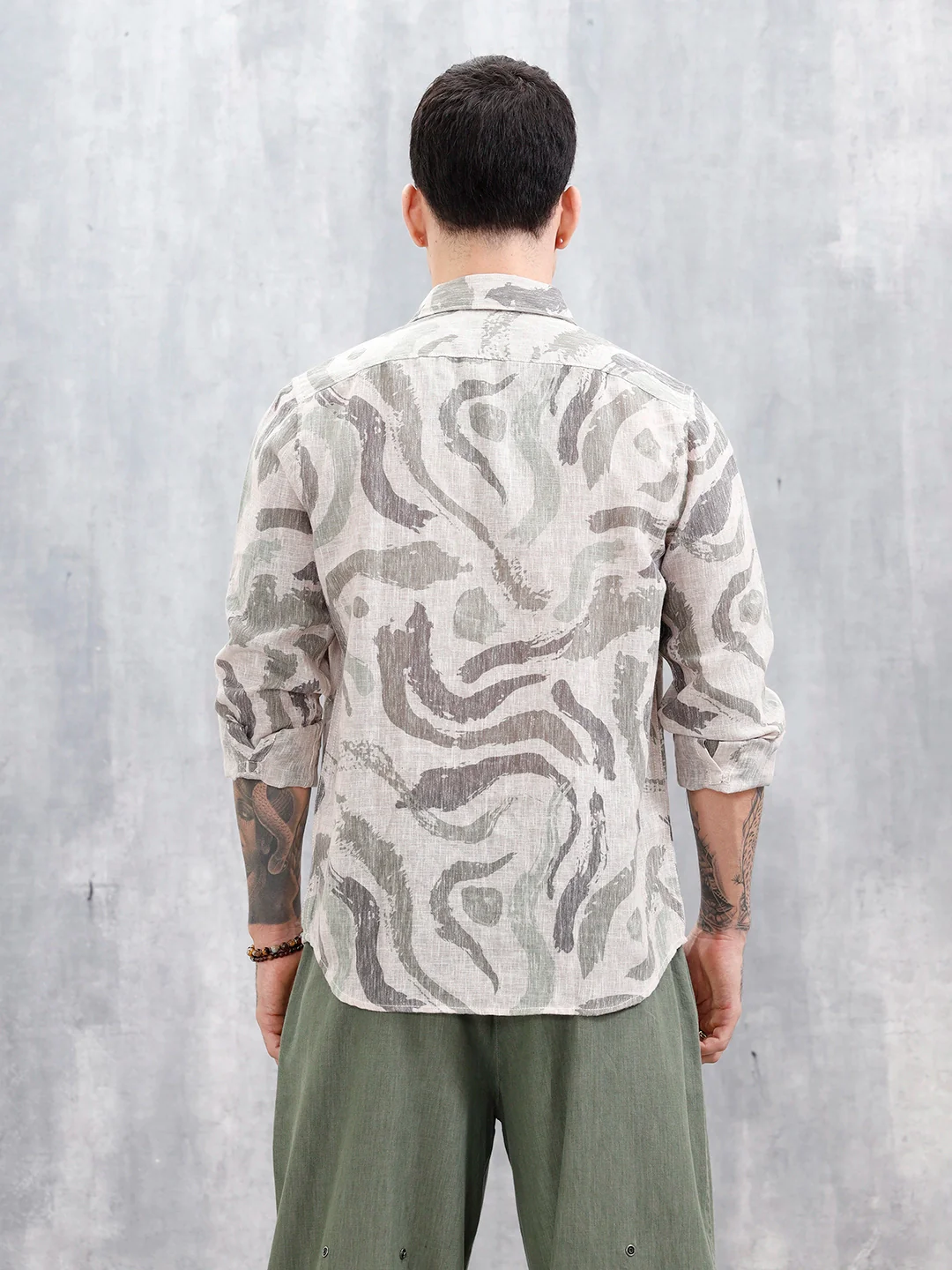 Wrogn Men's Printed Slim Fit Shirt  | Light Green - Image 3