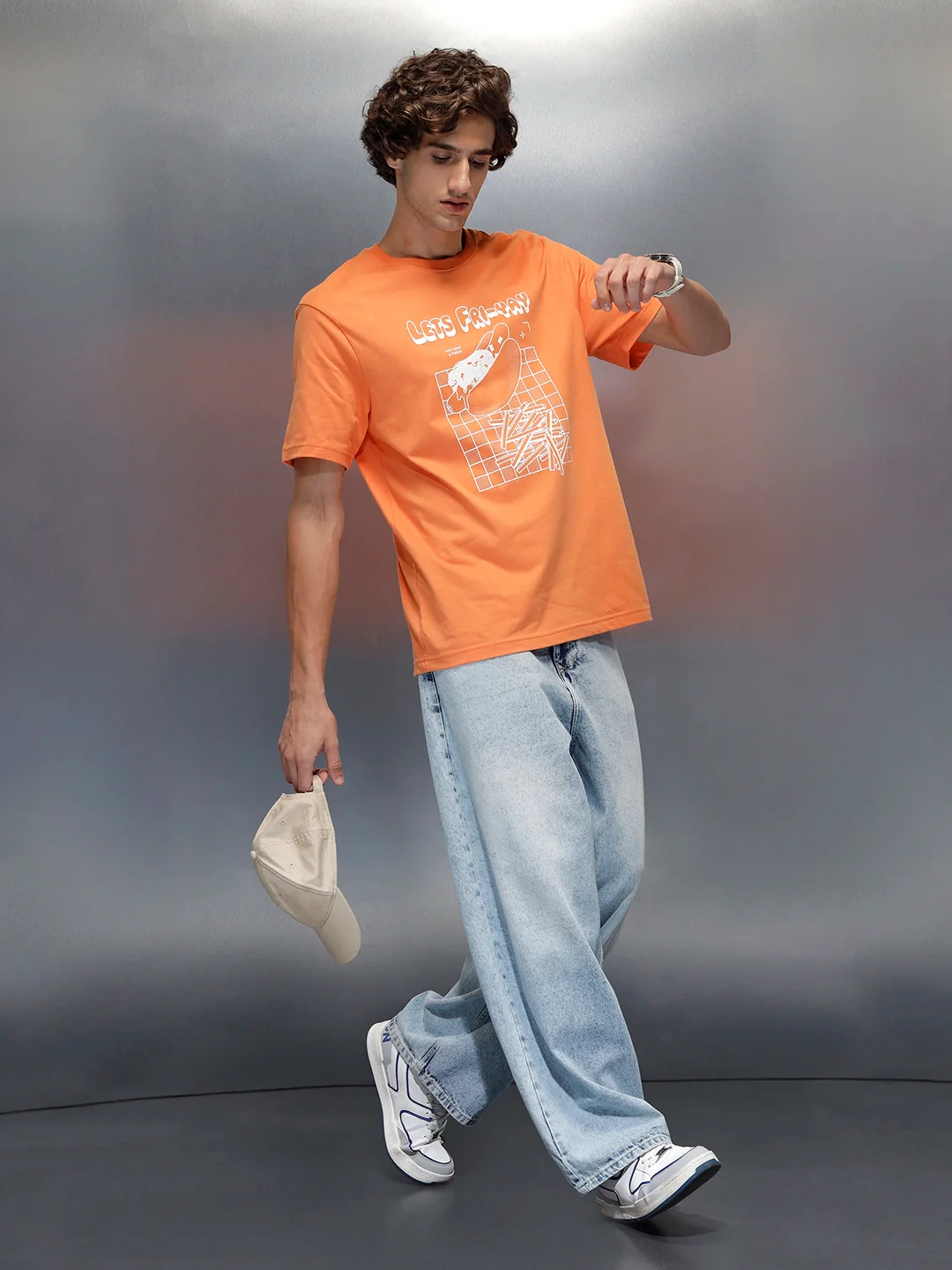 Wrogn Men's Regular Fit T-shirt with Chest Graphic | Orange - Image 2