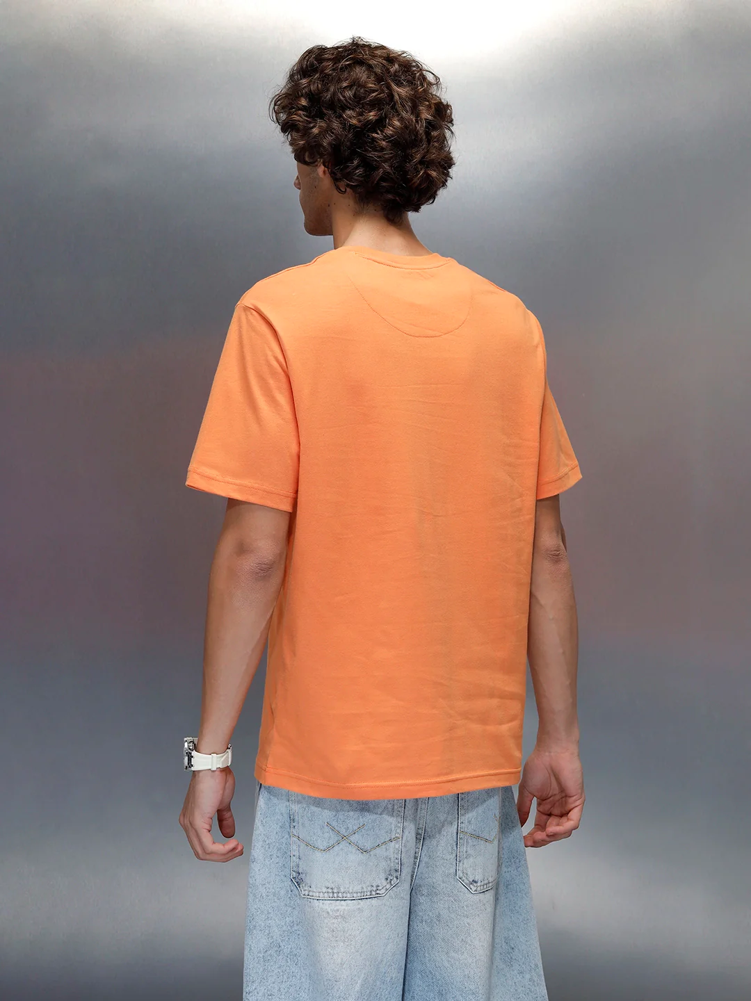 Wrogn Men's Regular Fit T-shirt with Chest Graphic | Orange - Image 3