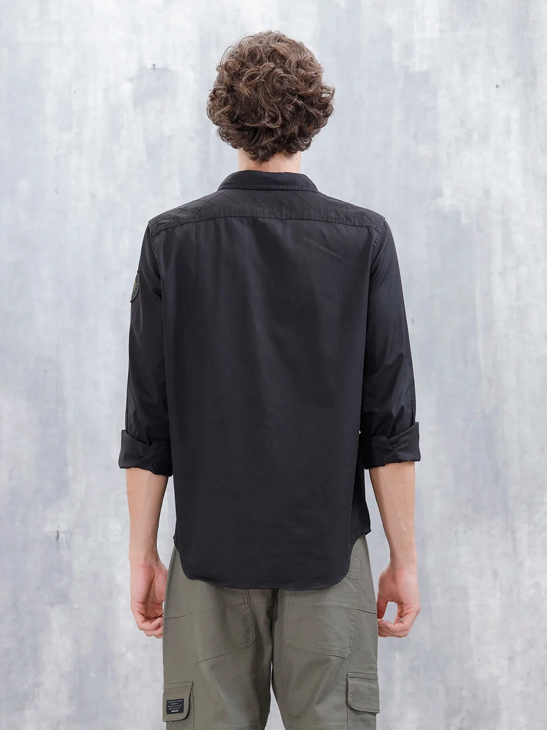 Wrogn Men's Slim Fit Double Pocket Casual Shirt | Black - Image 3