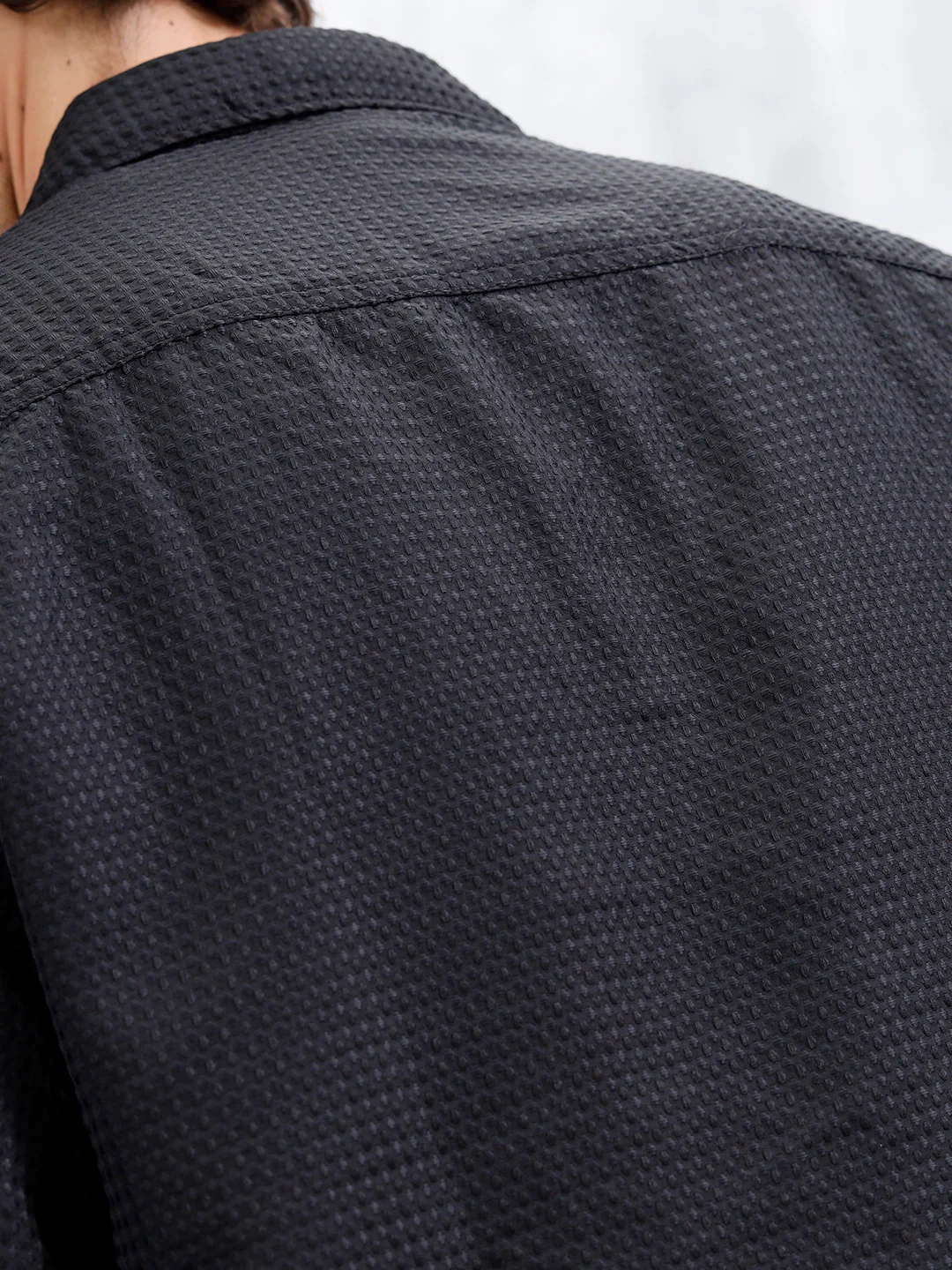 Wrogn Oversized Double Pocket Textured Shirt For Men's | Black - Image 5