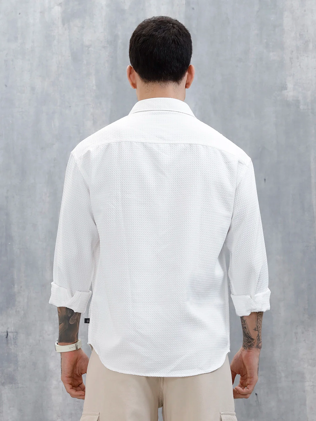 Wrogn Oversized Double Pocket Textured Shirt For Men's | Off White - Image 3