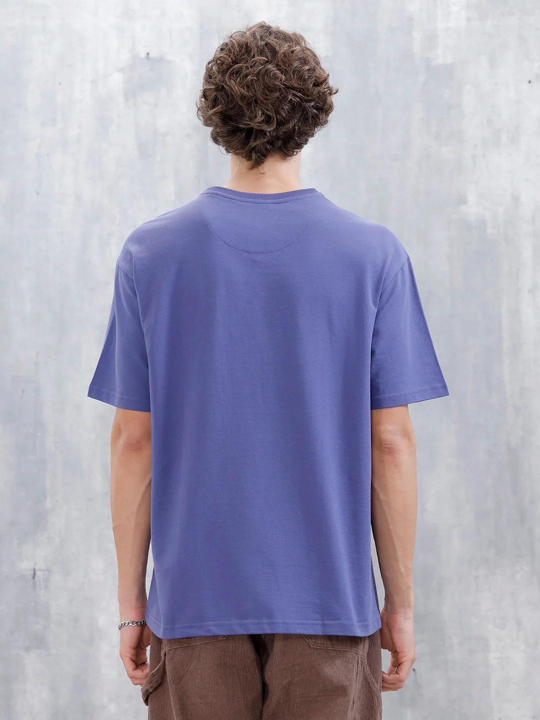 Wrogn Oversized Fit Graphic T-Shirt | Dark Blue - Image 3