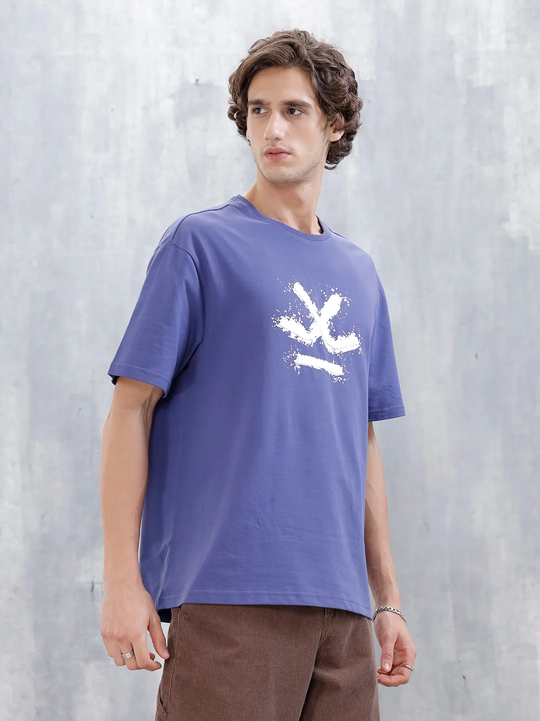 Wrogn Oversized Fit Graphic T-Shirt | Dark Blue - Image 4