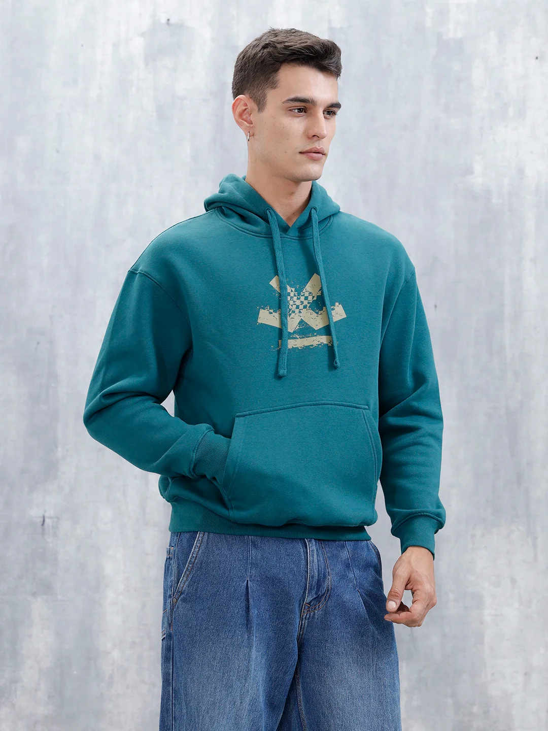 Wrogn Oversized Graphic Hoodie For Men | Teal - Image 12