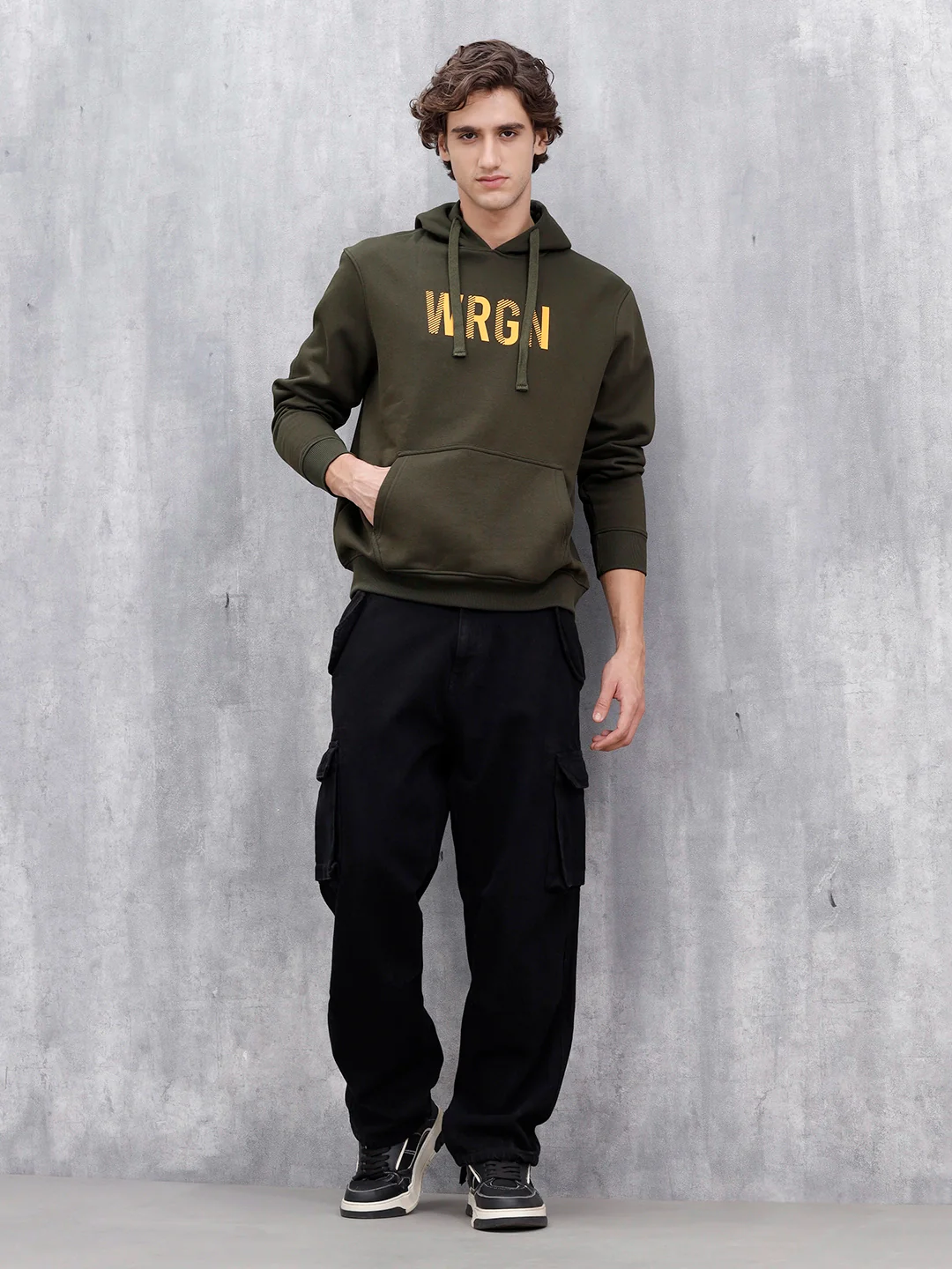 Wrogn Oversized Graphic Hoodie For Men | Olive - Image 2