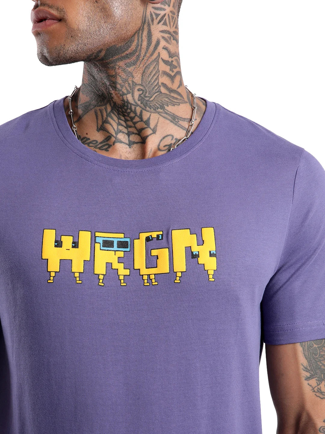Wrogn Pixel Printed Purple T-Shirt - Image 5