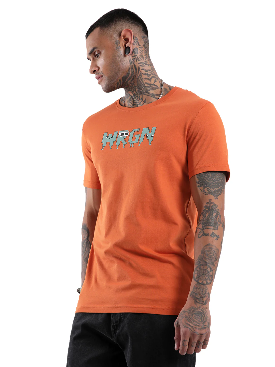 Wrogn Pixel Printed Rust T-Shirt - Image 4