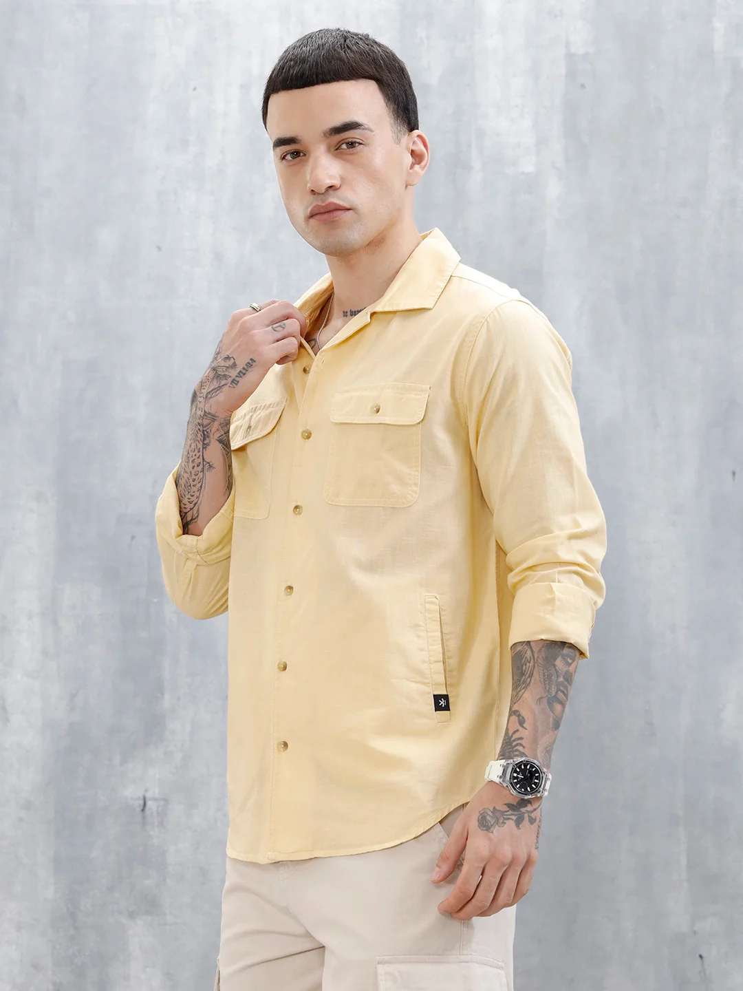 Wrogn Regular Fit Casual Shirt For Men's | Beige - Image 4