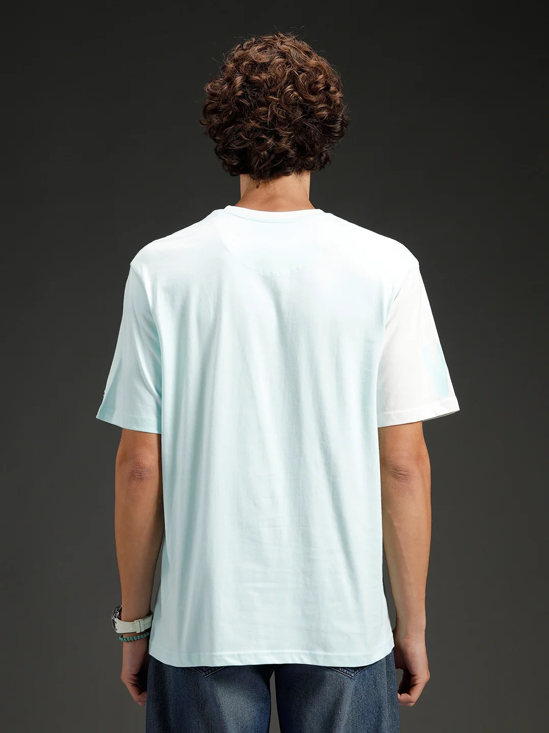 Wrogn Regular Fit Colorblocked T-shirt | Light Blue - Image 3