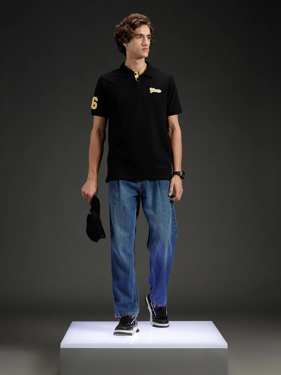 Wrogn Regular Fit Varsity Polo | Black - Image 2