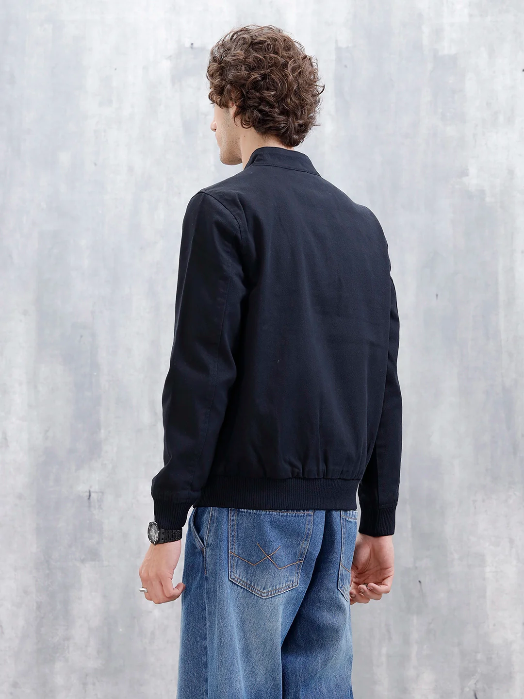 Wrogn Slim Fit Bomber Jacket | Black - Image 3