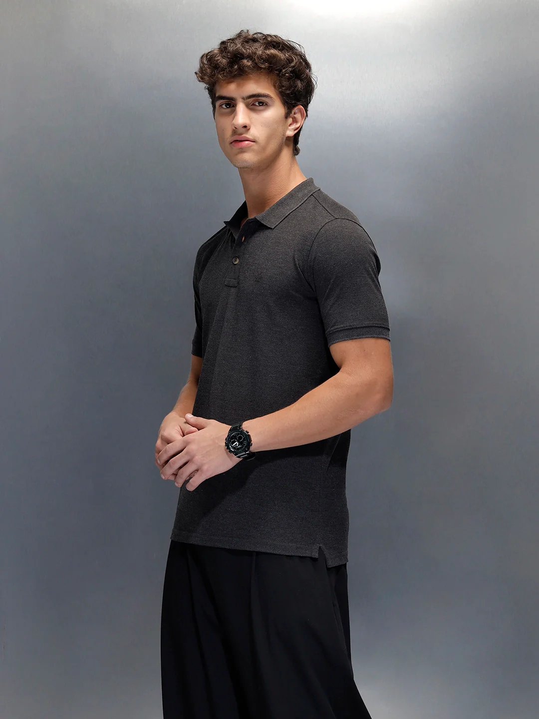 Wrogn Smart Casual Slim Fit Polo for Men | Dark Grey - Image 4