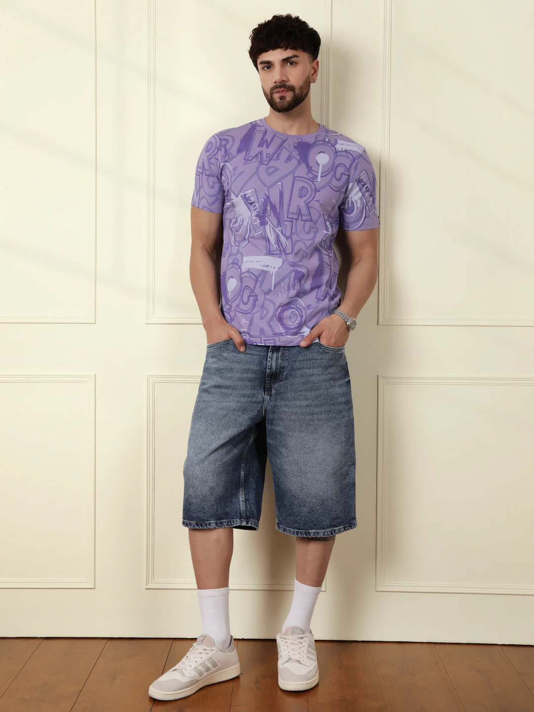 Graffiti AOP Slim Fit T-Shirt | Purple - Image 2