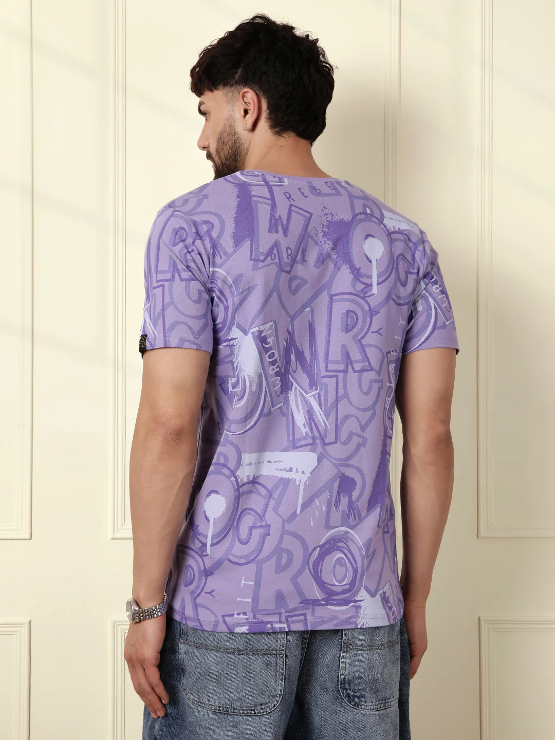 Graffiti AOP Slim Fit T-Shirt | Purple - Image 3