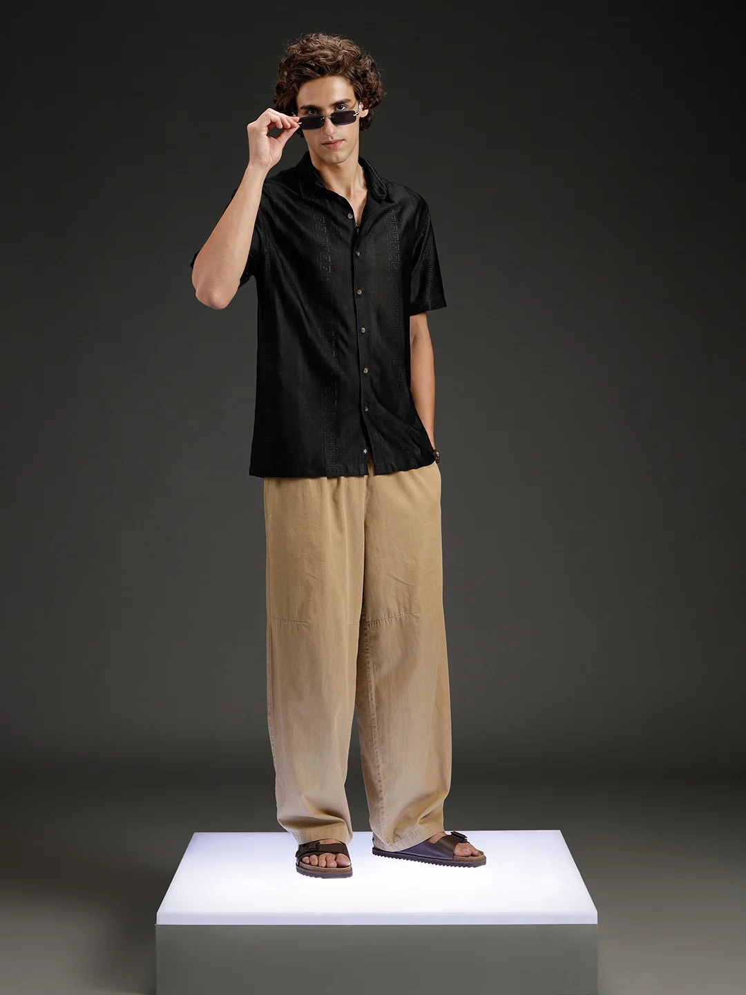 Wrogn Textured Button-Down Shirt | Black - Image 2