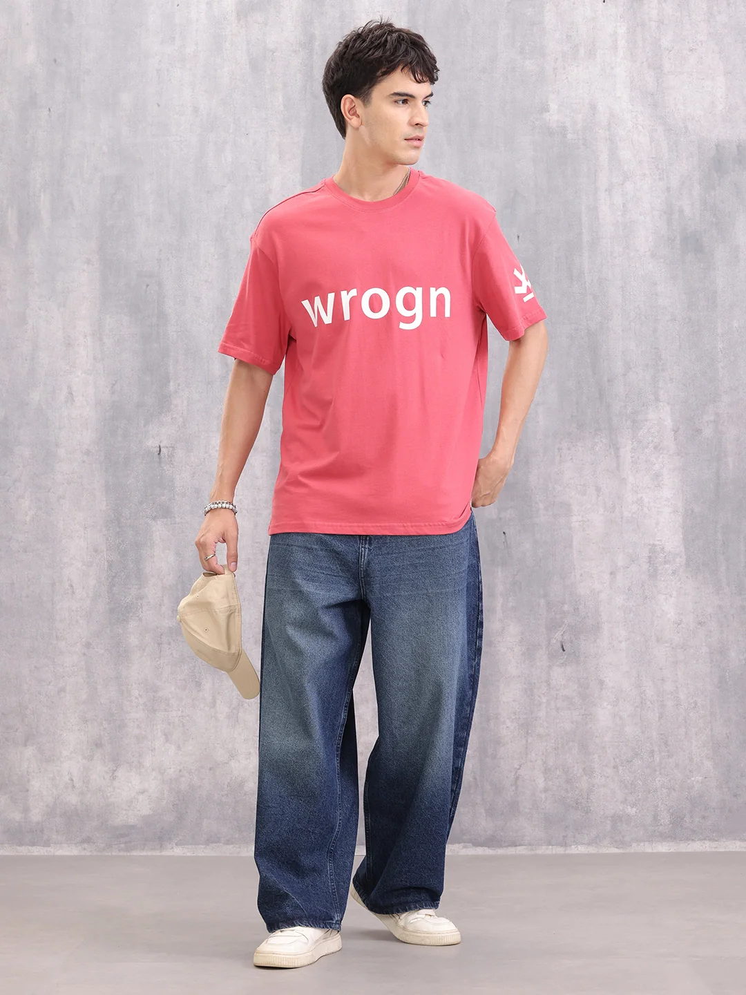 Wrogn Typo Printed Oversized Fit T-shirt | Red - Image 2