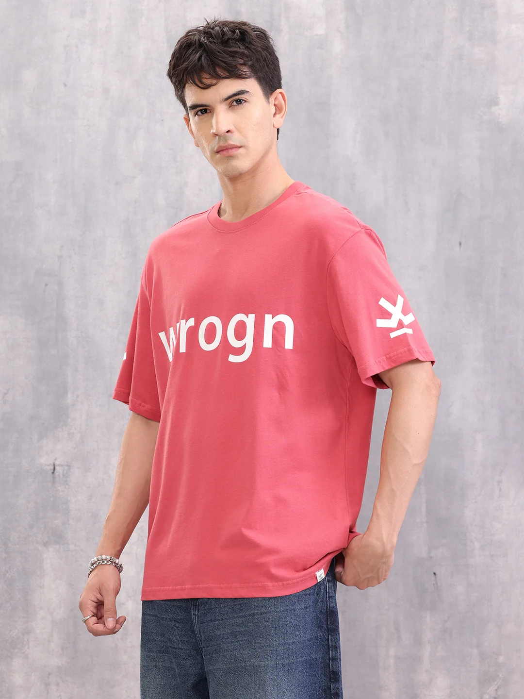 Wrogn Typo Printed Oversized Fit T-shirt | Red - Image 4