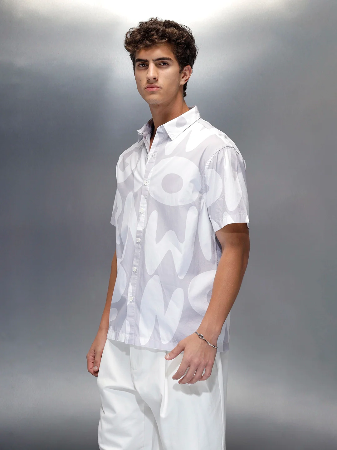 Wrogn Typography All-Over-Printed Shirt | Grey - Image 4