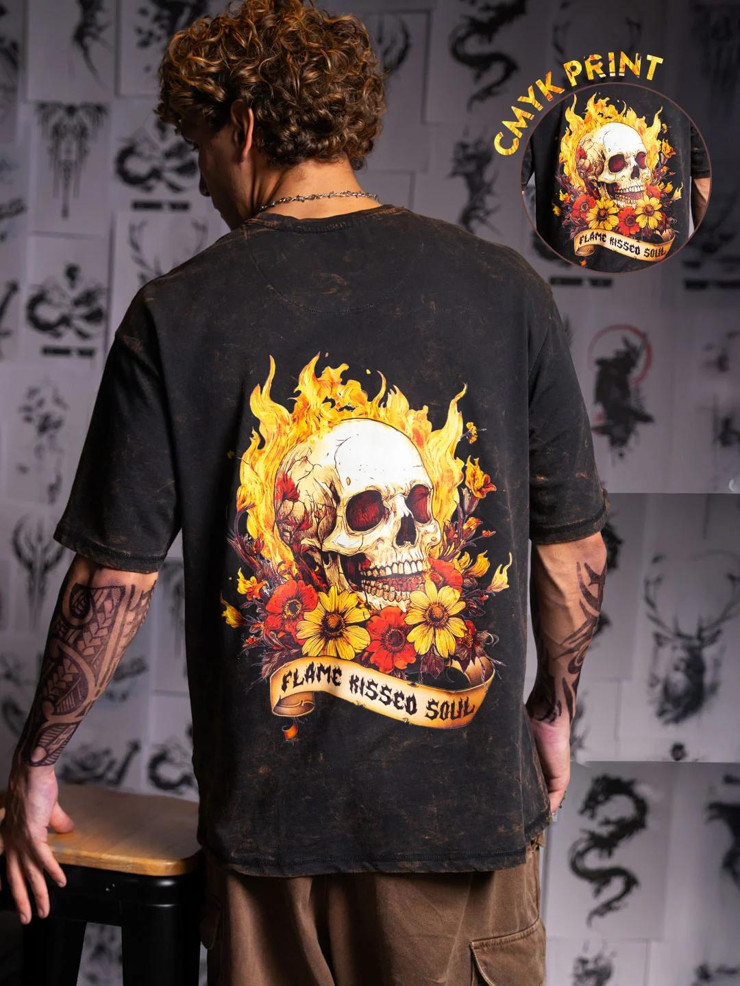 Wrogn X Aliens - Flame Kissed Skull | Black T-Shirt - Image 4
