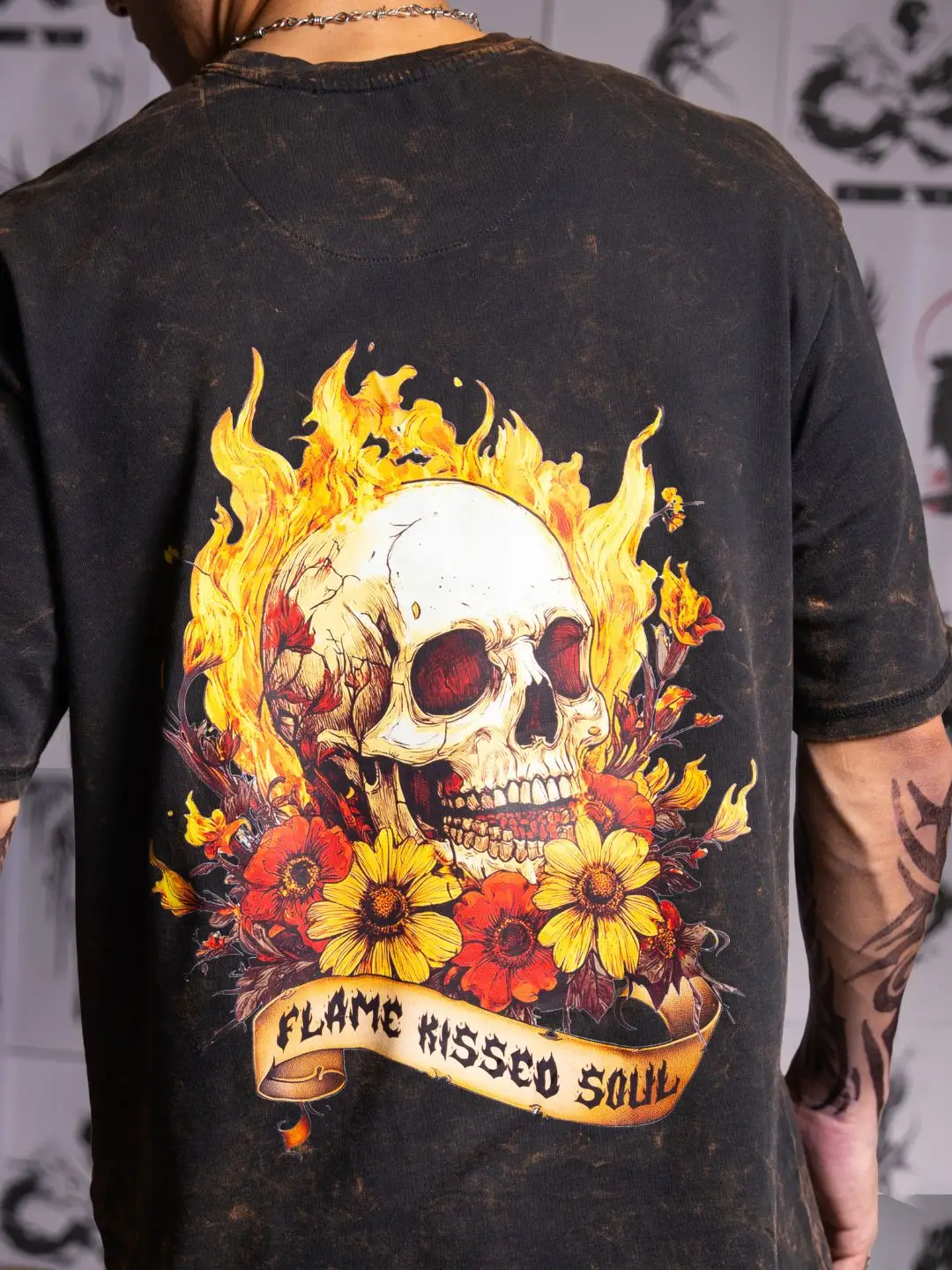 Wrogn X Aliens - Flame Kissed Skull | Black T-Shirt - Image 6