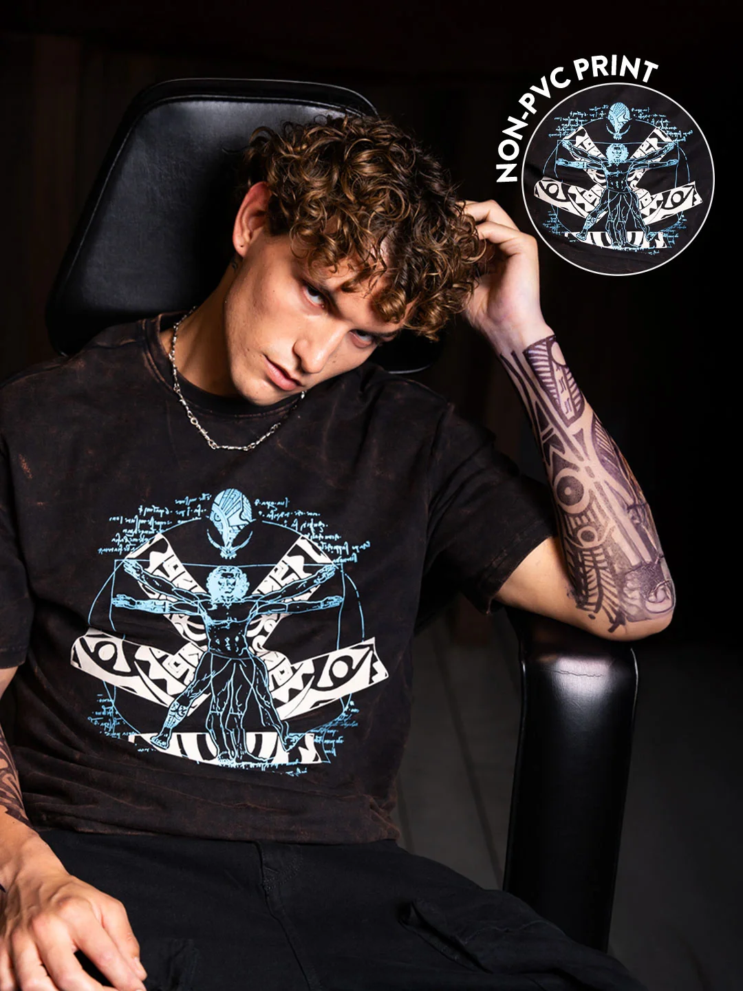 Wrogn X Aliens - The Vitruvian Man | Black T-Shirt - Image 4